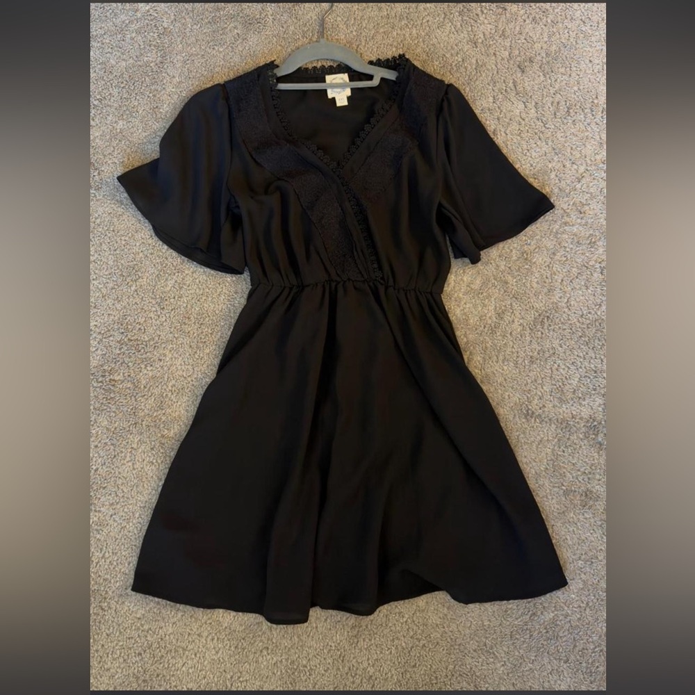 Blue Rain Black Midi Dress with Lace Trim